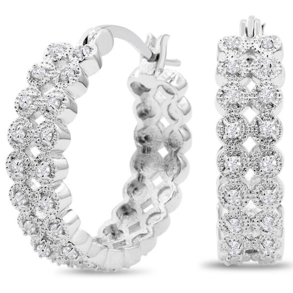 1/2 Carat Double Row Diamond Hoop Earrings, 3/4” - Picture 1 of 7